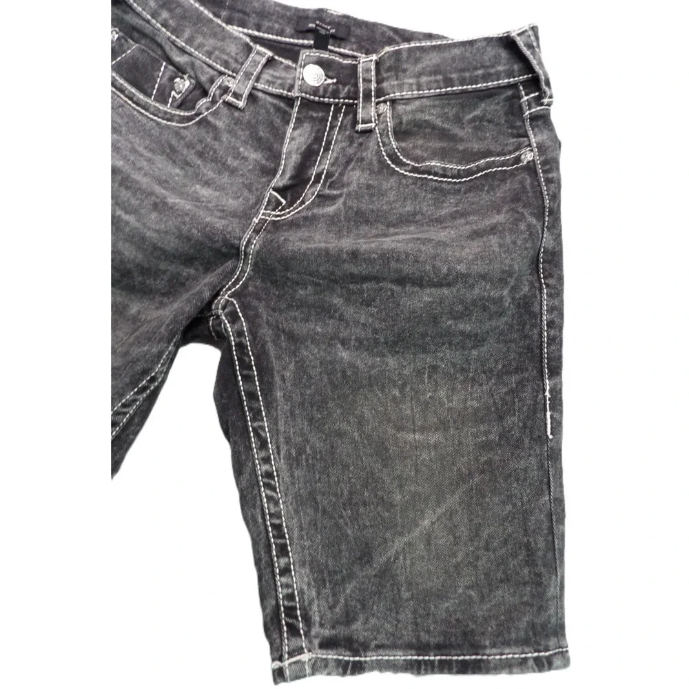 True Religion Ricky Big T Denim Shorts Men 32 Black Thick Stitch Jean Y2K Casual